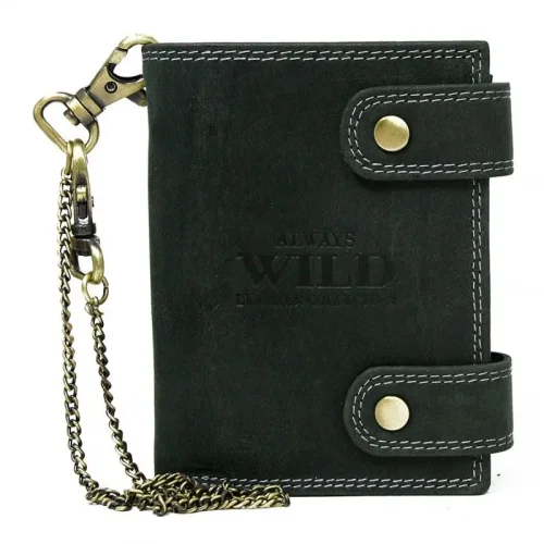 Skórzany portfel męski Always Wild 2901-BIC czarny z łańcuchem – widok przód / Always Wild 2901-BIC black leather men’s